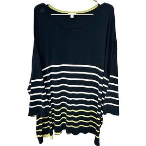 J. Jill Knit Sweater Women's Plus 4X Navy Blue Striped Cotton Bamboo Lightweight